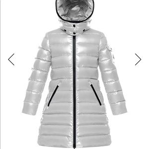MONCLER Moka Gray Girls Mini Me Quilted Hooded Long Coat, Size 12